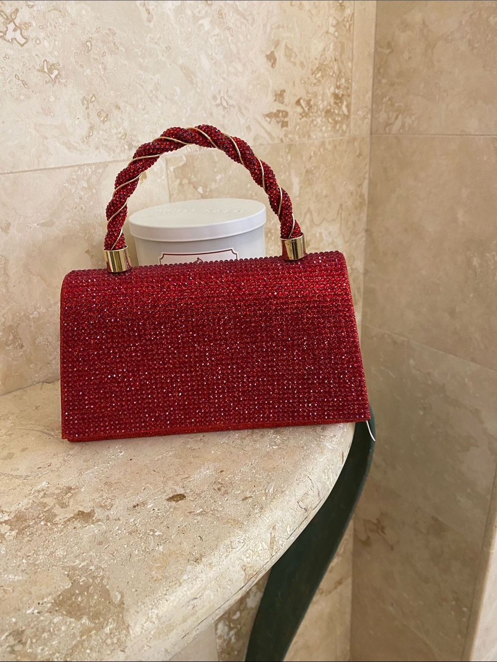 Red Crystal Evening Top-Handle Bag